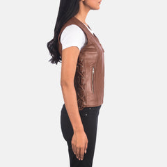 Women Brown Leather Biker Vest