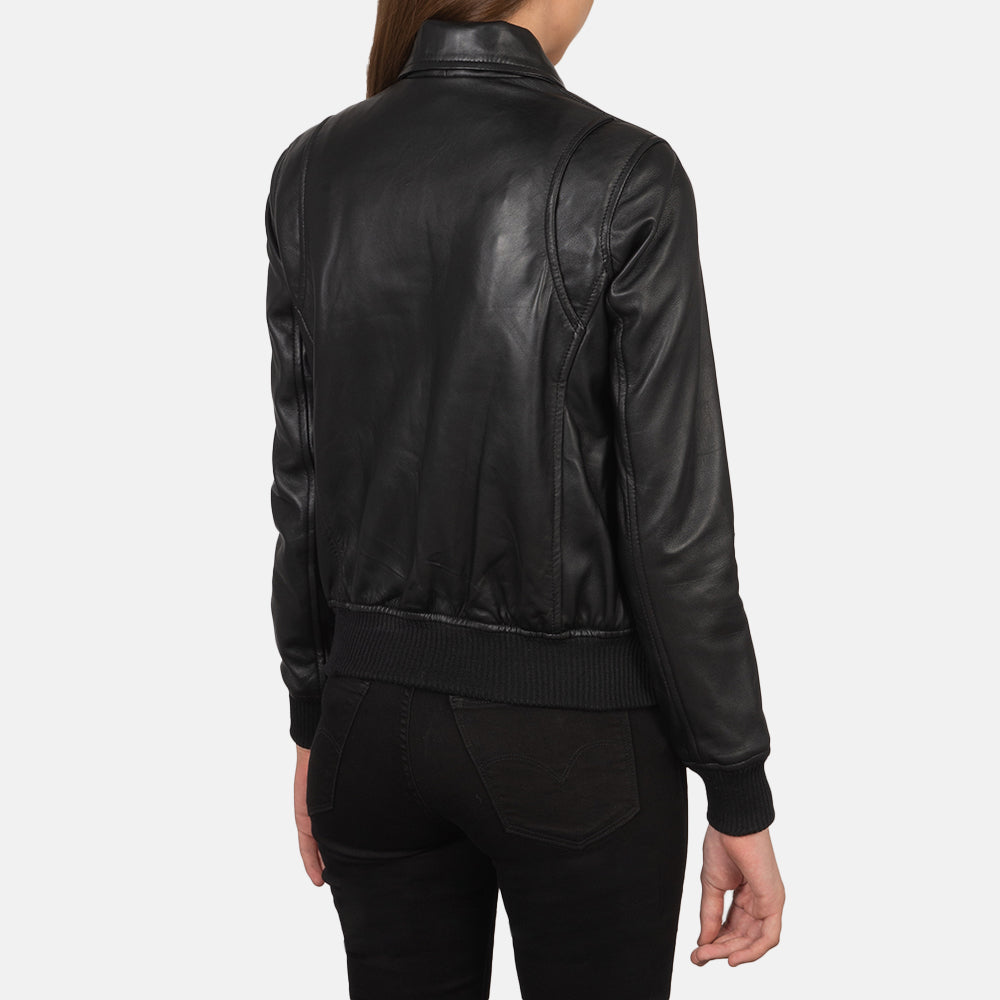 Womens A-2 Black Leather Bomber stylish Jacket