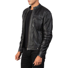 Mens black biker leather jakcet