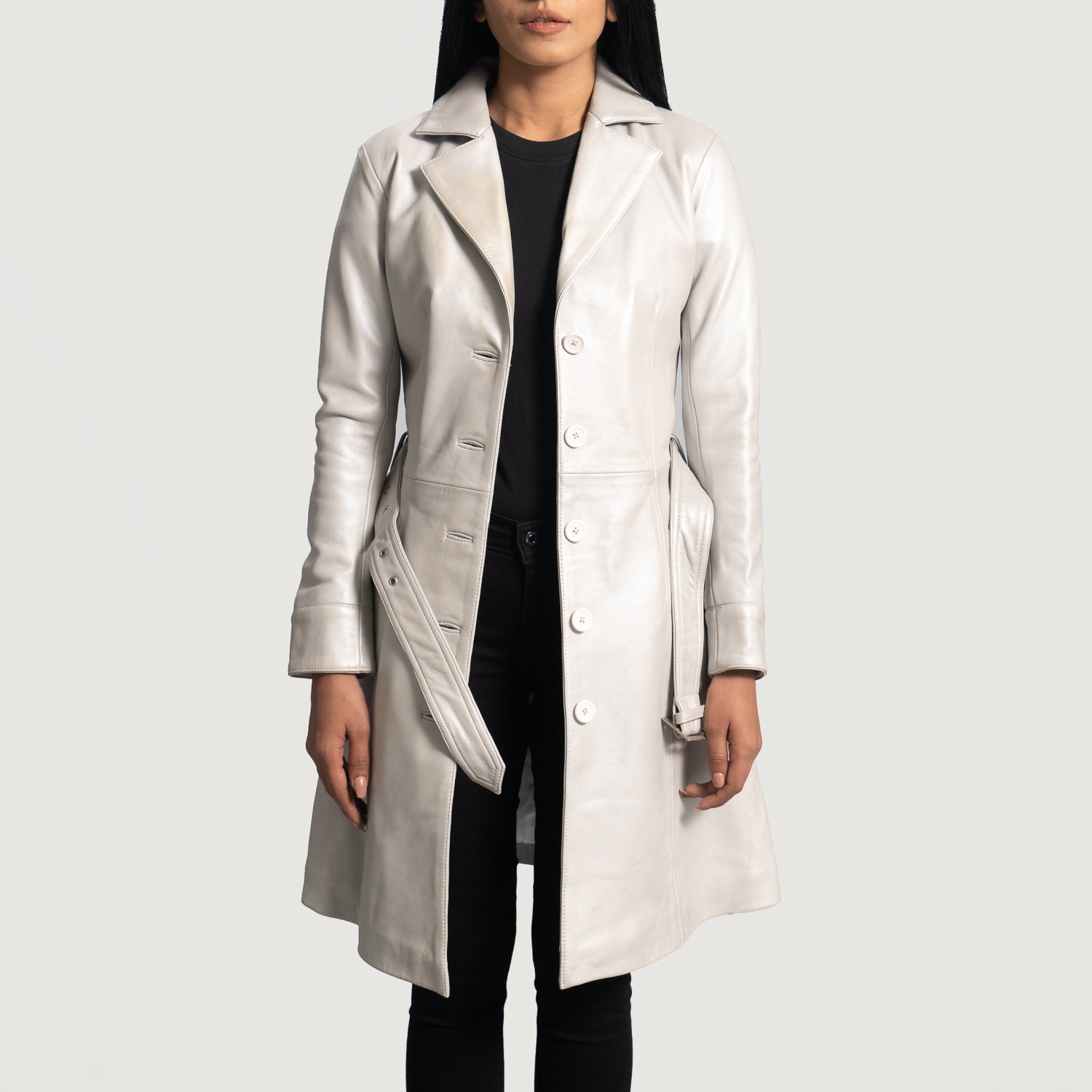 Women Silver Leather Coat Jacket