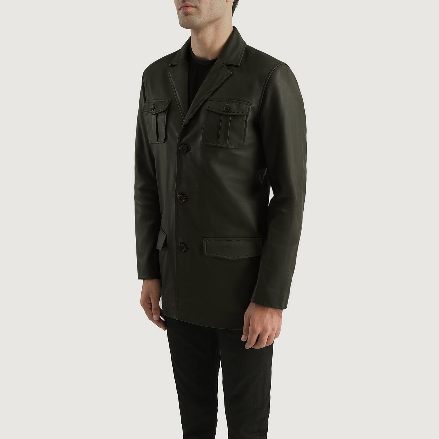 Mens Black Leather Blazer Jacket