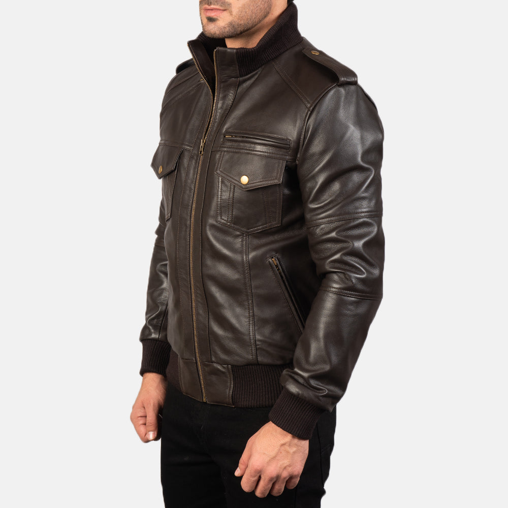 Norton Shadow Brown Leather Bomber Jacket for men