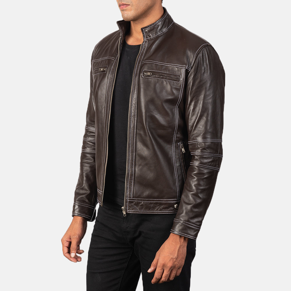 Brown Leather biker Jacket