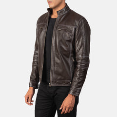 Brown Leather biker Jacket
