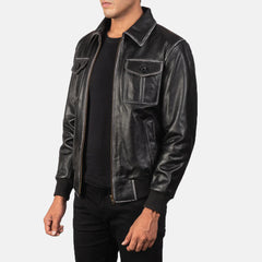 Black Leather Bomber sheepskin Jacket for men