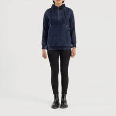 Blue Hooded Suede Pullover Jacket for women