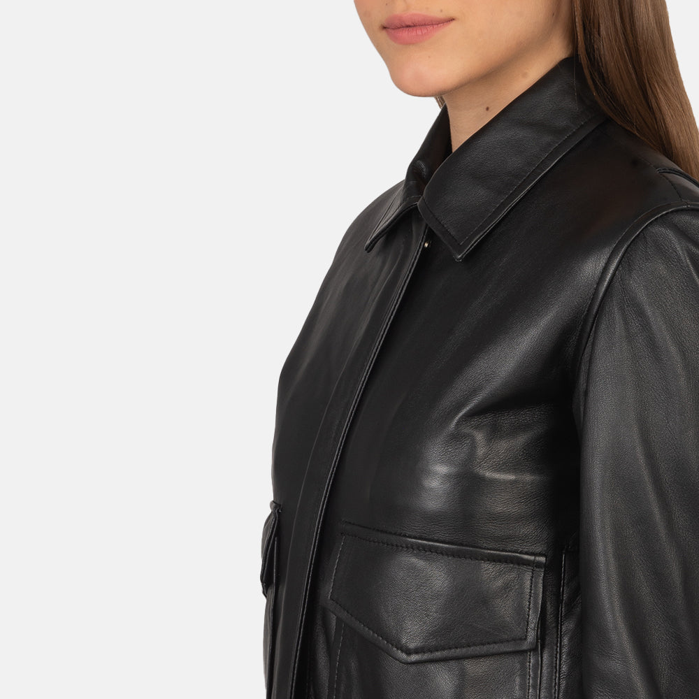 Womens A-2 Black Leather Bomber stylish Jacket