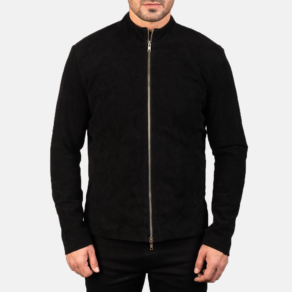 Charcoal Black Suede Biker Jacket for men