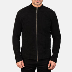 Charcoal Black Suede Biker Jacket for men