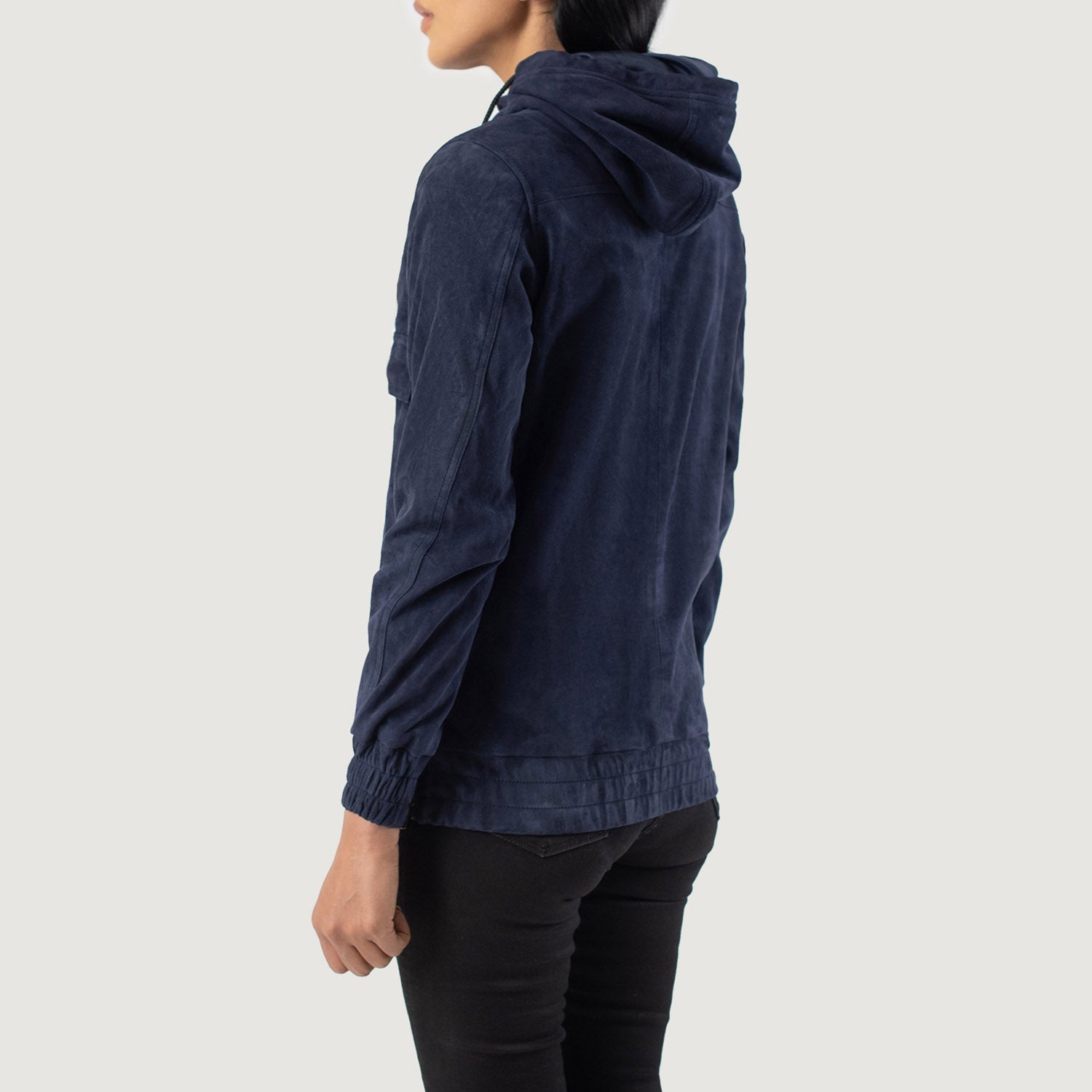Blue Hooded Suede Pullover Jacket for women