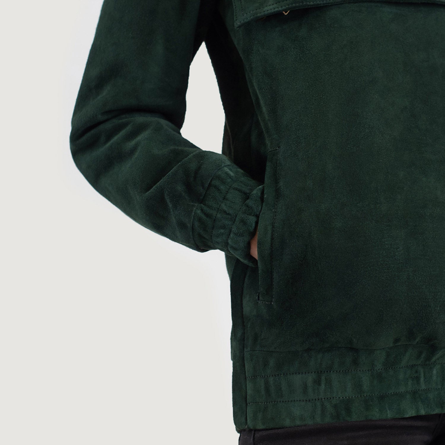 Green Suede Hooded Pullover Jacket
