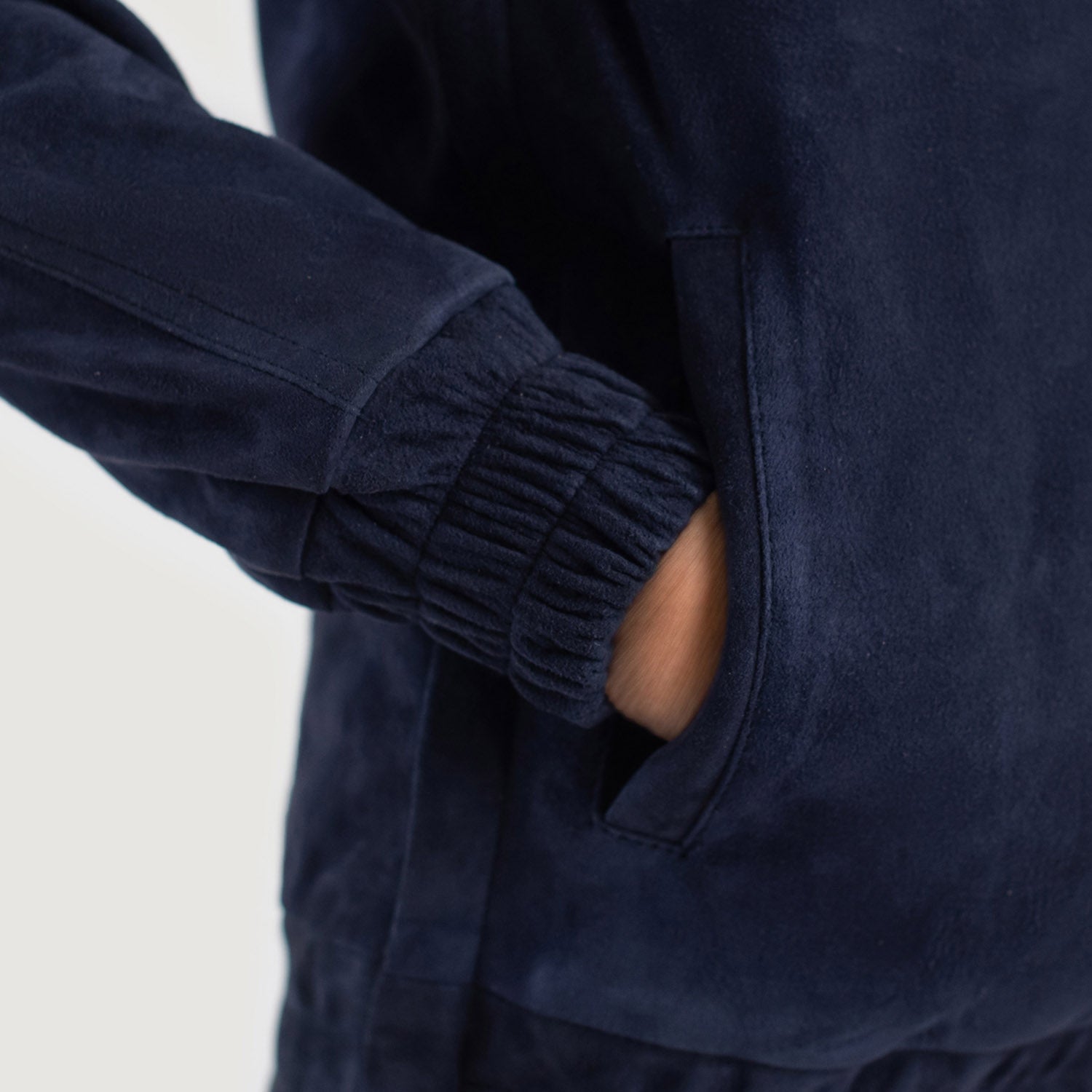Blue Hooded Suede Pullover Jacket for women