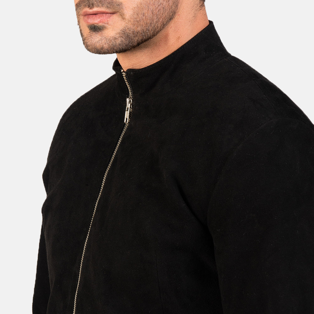 Charcoal Black Suede Biker Jacket for men