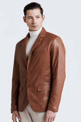 Slim-cut  sheepskin leather blazer with a classic 2-button style.