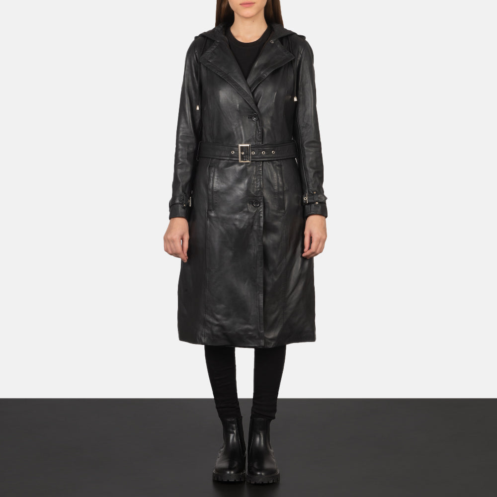 Lily Hooded Black Trench Coat
