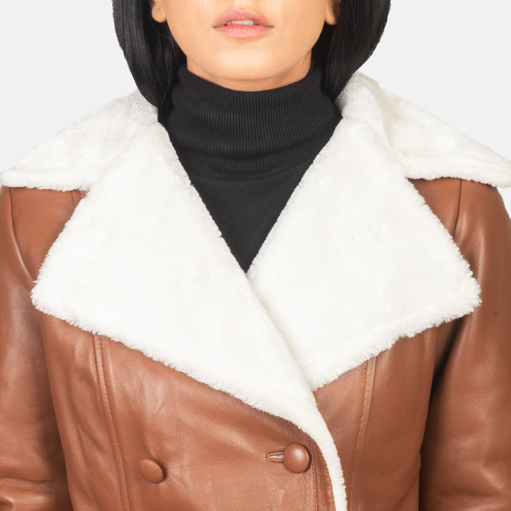 Evelyn Brown Double Breasted Shearling Coat