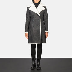Amie Black Double Breasted Shearling Coat for women