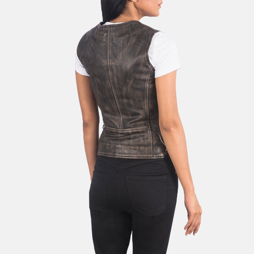 Amelia Distressed Brown Leather Biker Vest