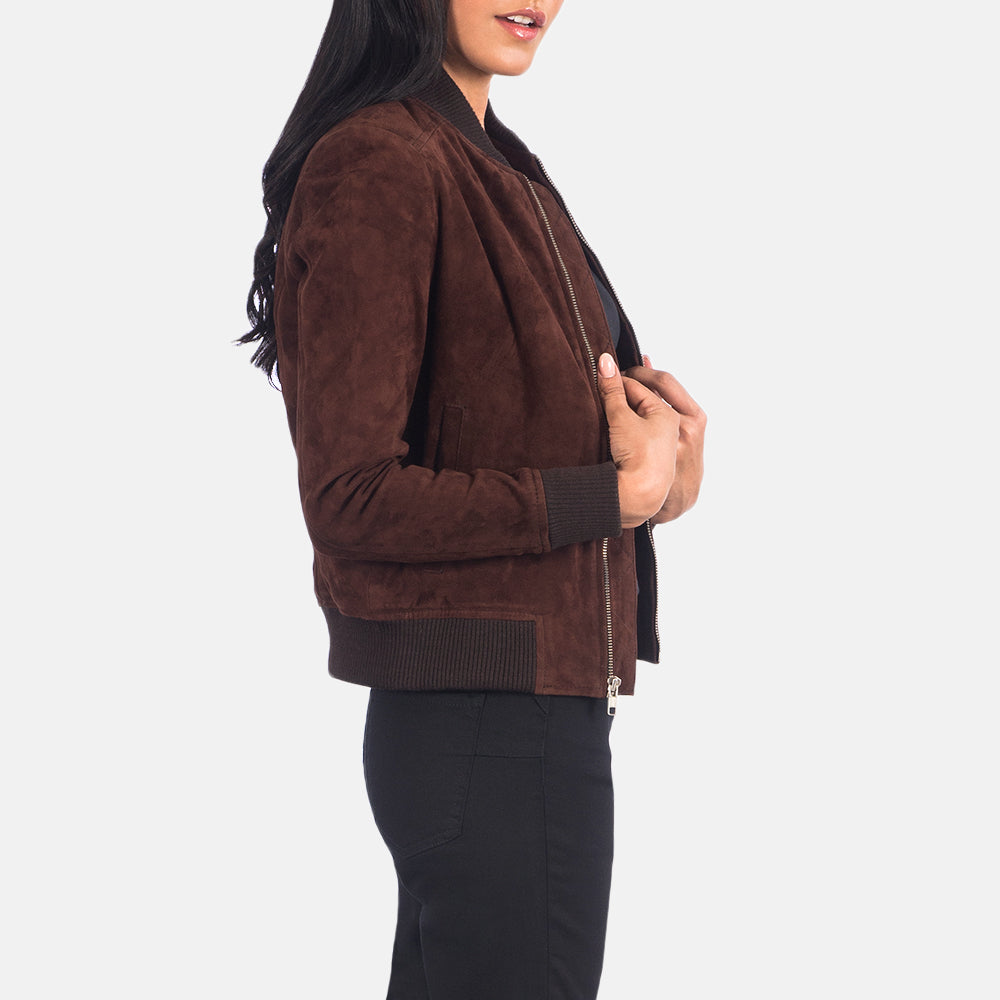 Bliss Brown Suede Bomber Women stylish Jacket