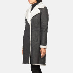 Amie Black Double Breasted Shearling Coat for women