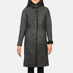 Saira  Shearling Black Leather Women Coat