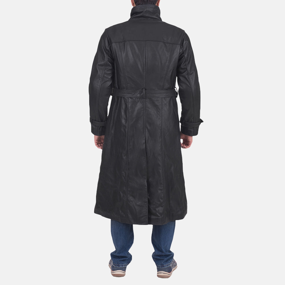 Mens Armix Black Leather long Coat Jacket