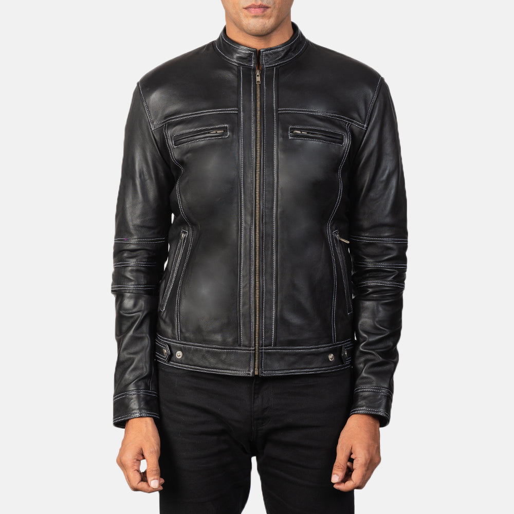 Mens black biker leather jakcet