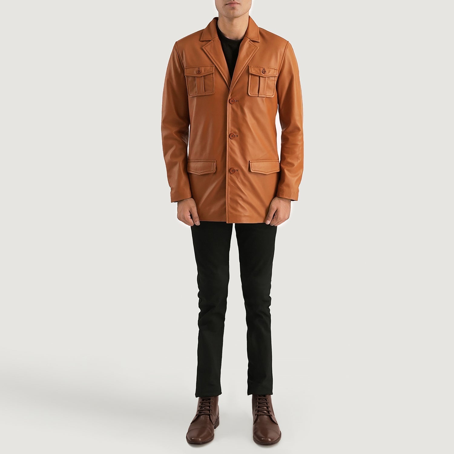 Mens Brown Leather Blazer Jacket