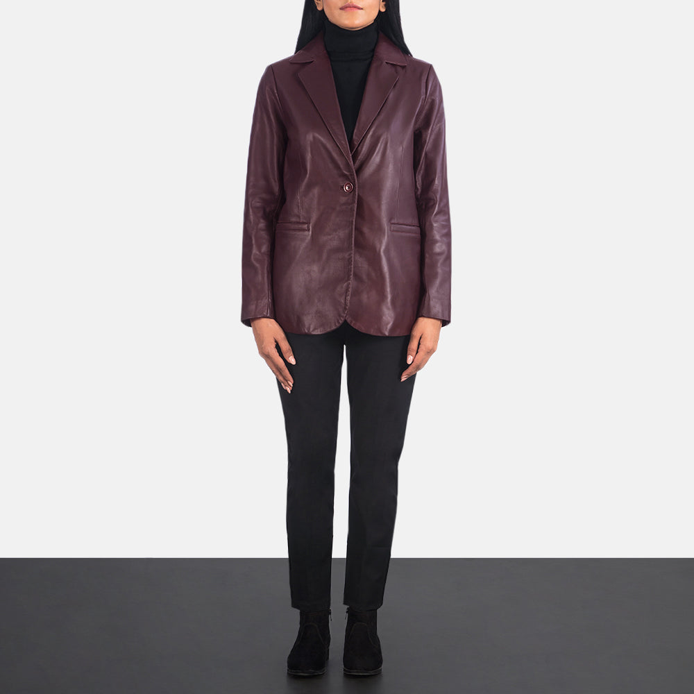 Wolves  Maroon Leather Blazer Women Jacket