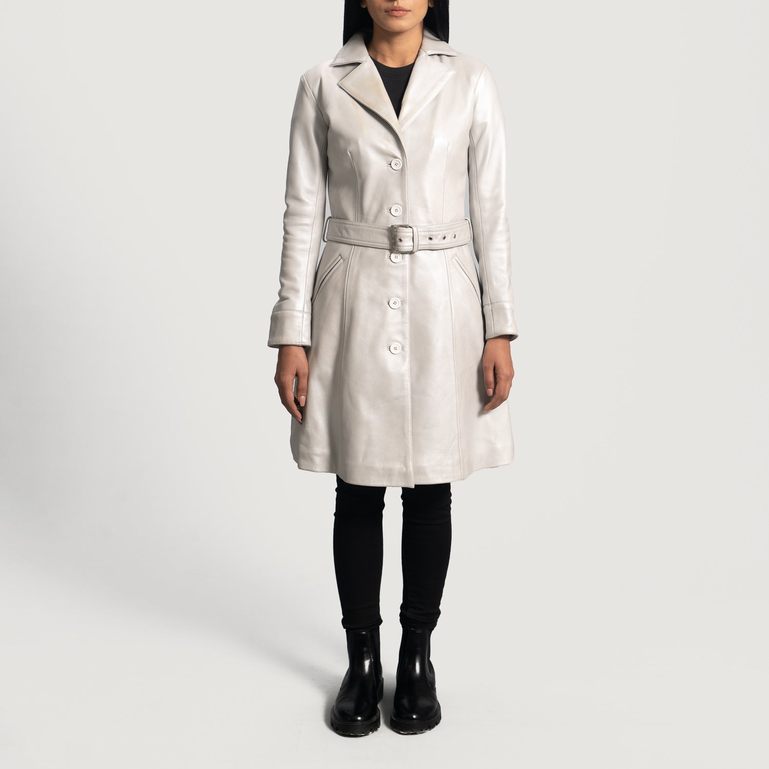 Women Silver Leather Coat Jacket