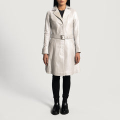 Women Silver Leather Coat Jacket