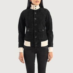 Women Black Suede Bomber Jacket