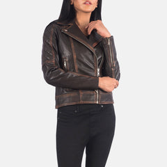 Womens Brown Leather Quilted Biker Jacket