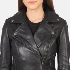 Elsus Black Leather Women Biker Jacket