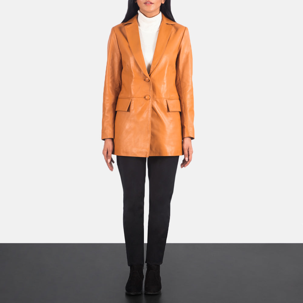 Brown Leather Women Blazer Jacket