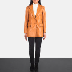 Brown Leather Women Blazer Jacket