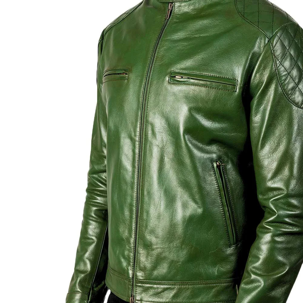 Distressed Green Leather Jackets for Men
