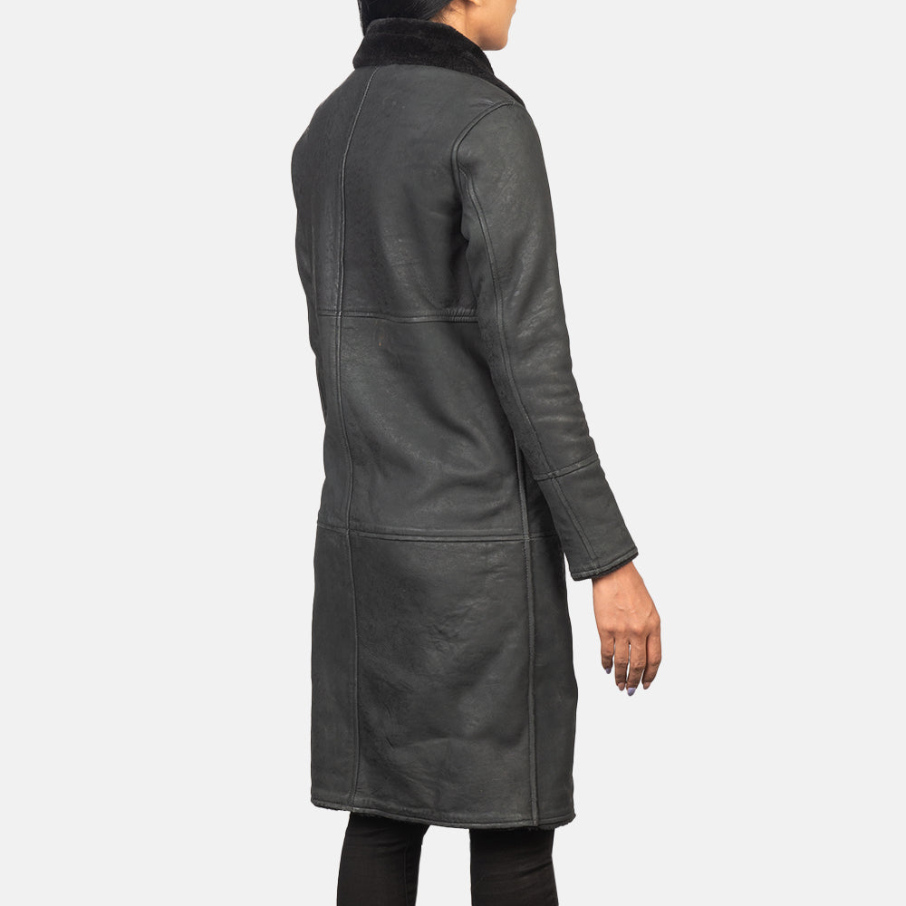 Saira  Shearling Black Leather Women Coat