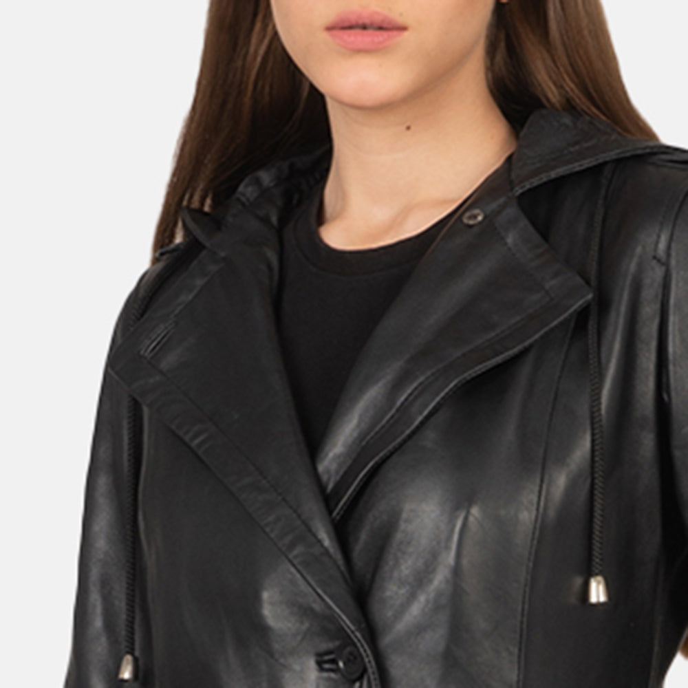 Lily Hooded Black Trench Coat