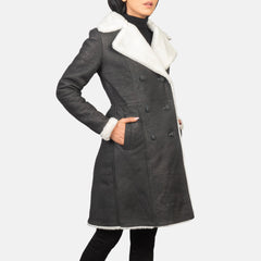 Amie Black Double Breasted Shearling Coat for women