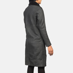 Saira  Shearling Black Leather Women Coat