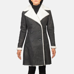 Amie Black Double Breasted Shearling Coat for women