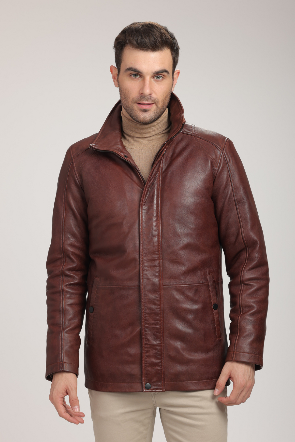 WILLIAM lamb leather jacket with wool lining and removable Bio Down vest.