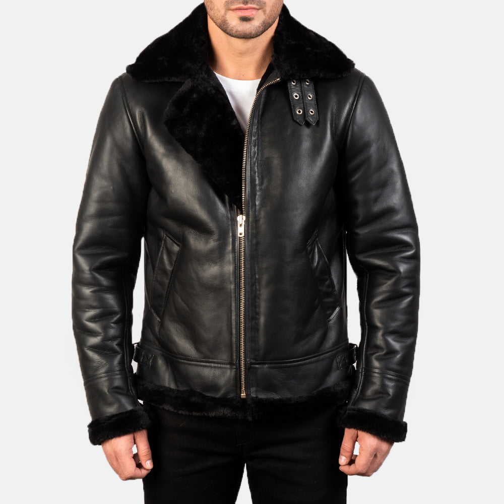 Jordon B3 Black Leather Bomber Jacket