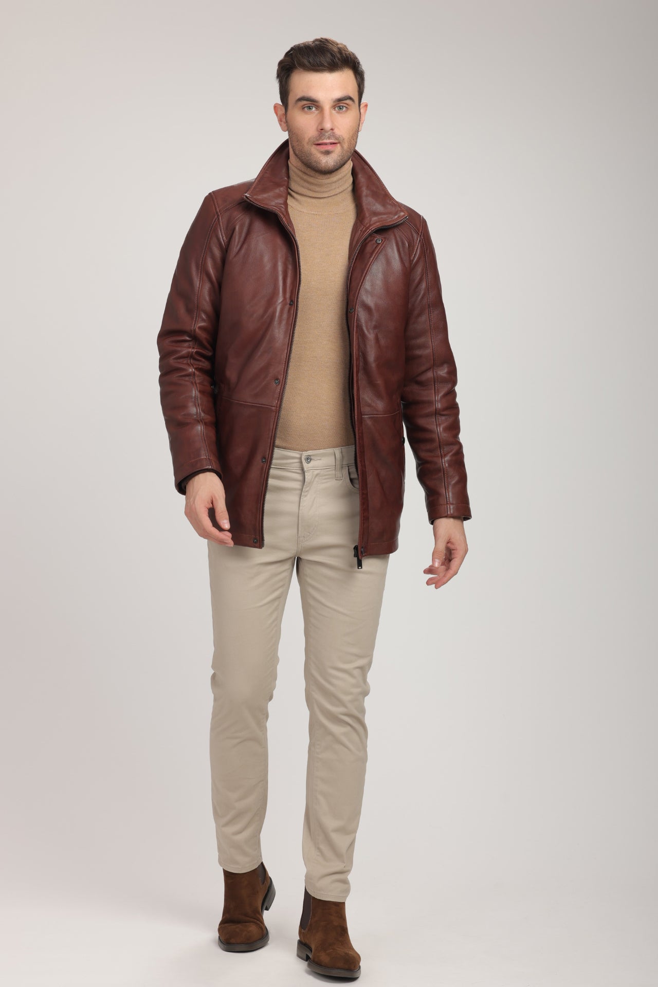 WILLIAM lamb leather jacket with wool lining and removable Bio Down vest.