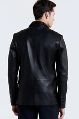 Slim-cut sheepskin leather blazer with a classic 2-button style.