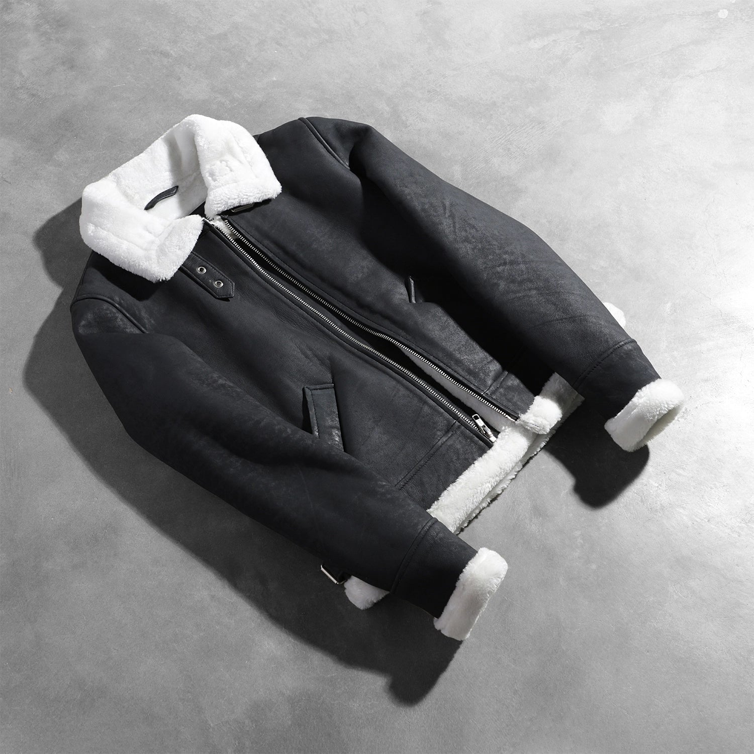 Shearling B3 Black & White Leather Bomber women Jacket