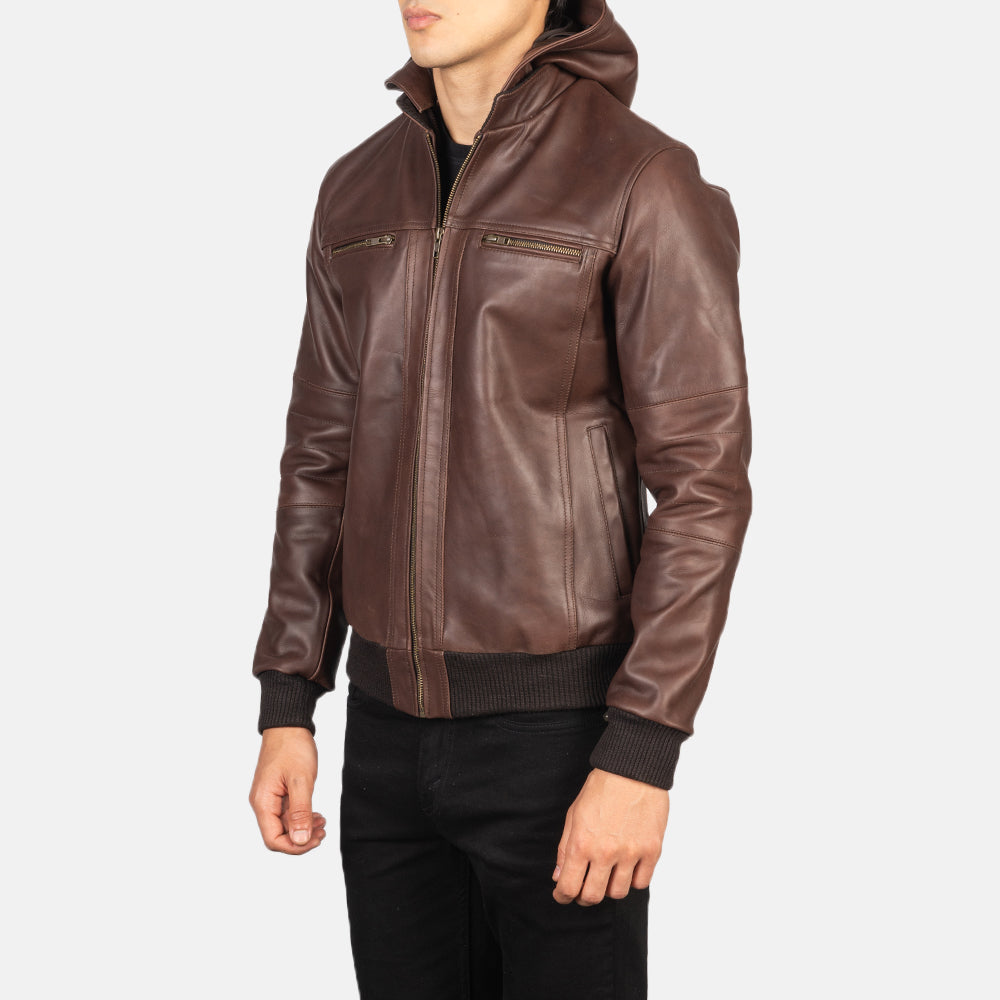 James Biz Brown Leather Bomber Jacket