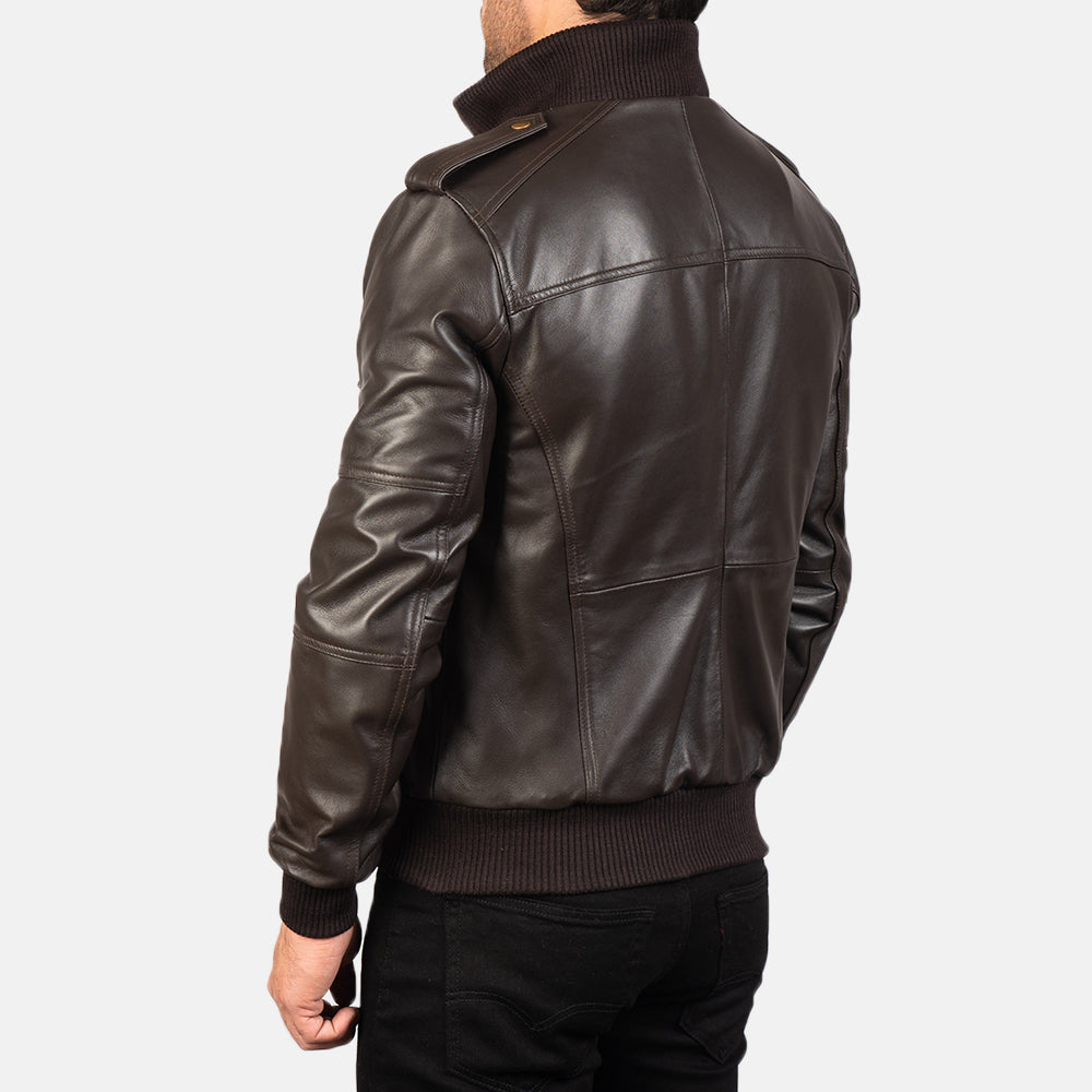 Norton Shadow Brown Leather Bomber Jacket for men