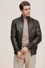 Arman bomber with ribbed detail and versatile style leather Jacket